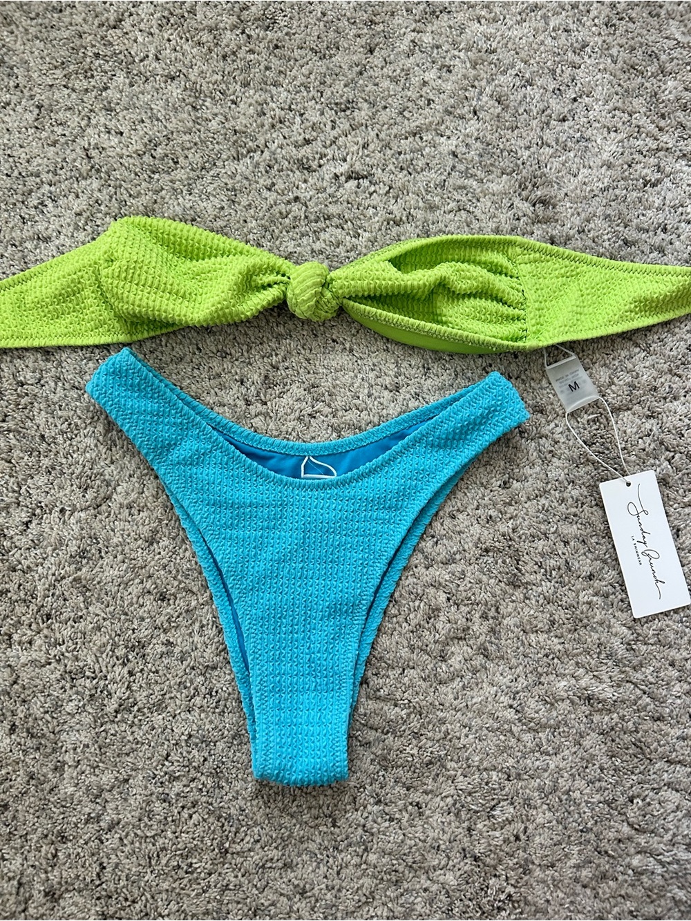 Lime Green & Aqua Blue Ribbed Bikini Set